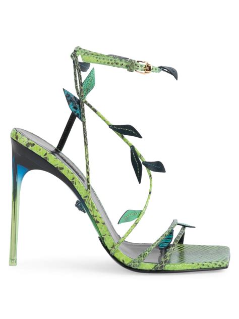 versace leaf python-embossed leather sandals|Versace platform sandals.